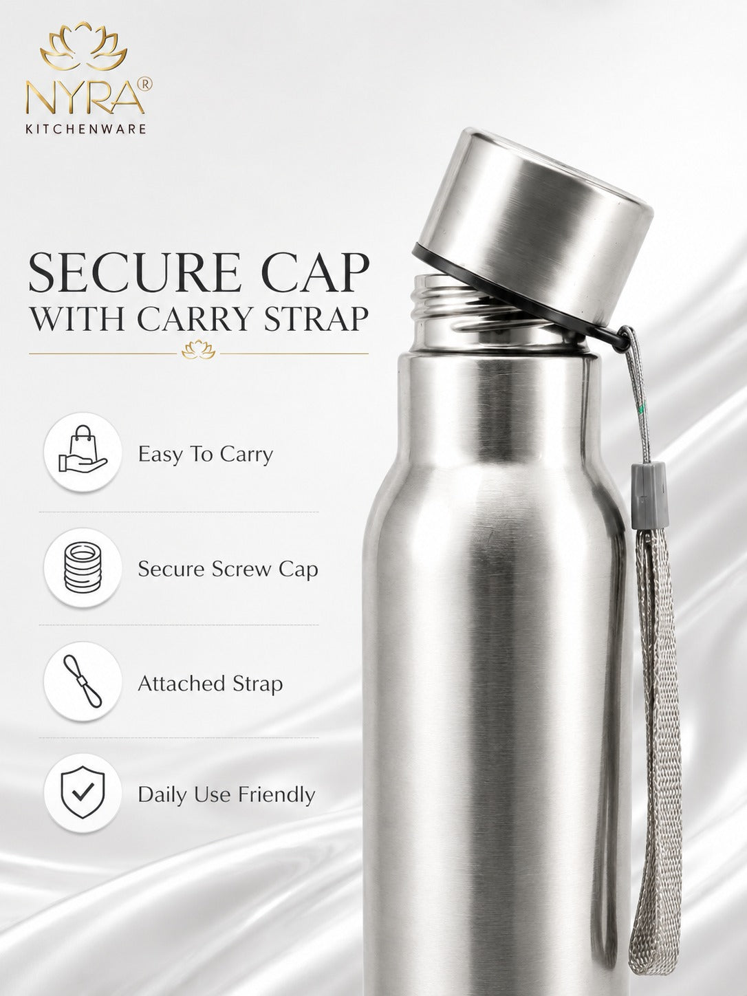 Stainless Steel Single-Walled Water Bottle with a String