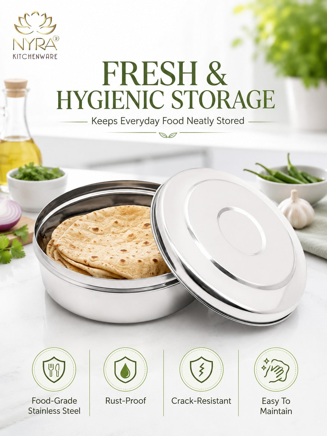 Stainless Steel Chapati Box Set | Multipurpose Kitchen Storage Containers Set of 3pcs.