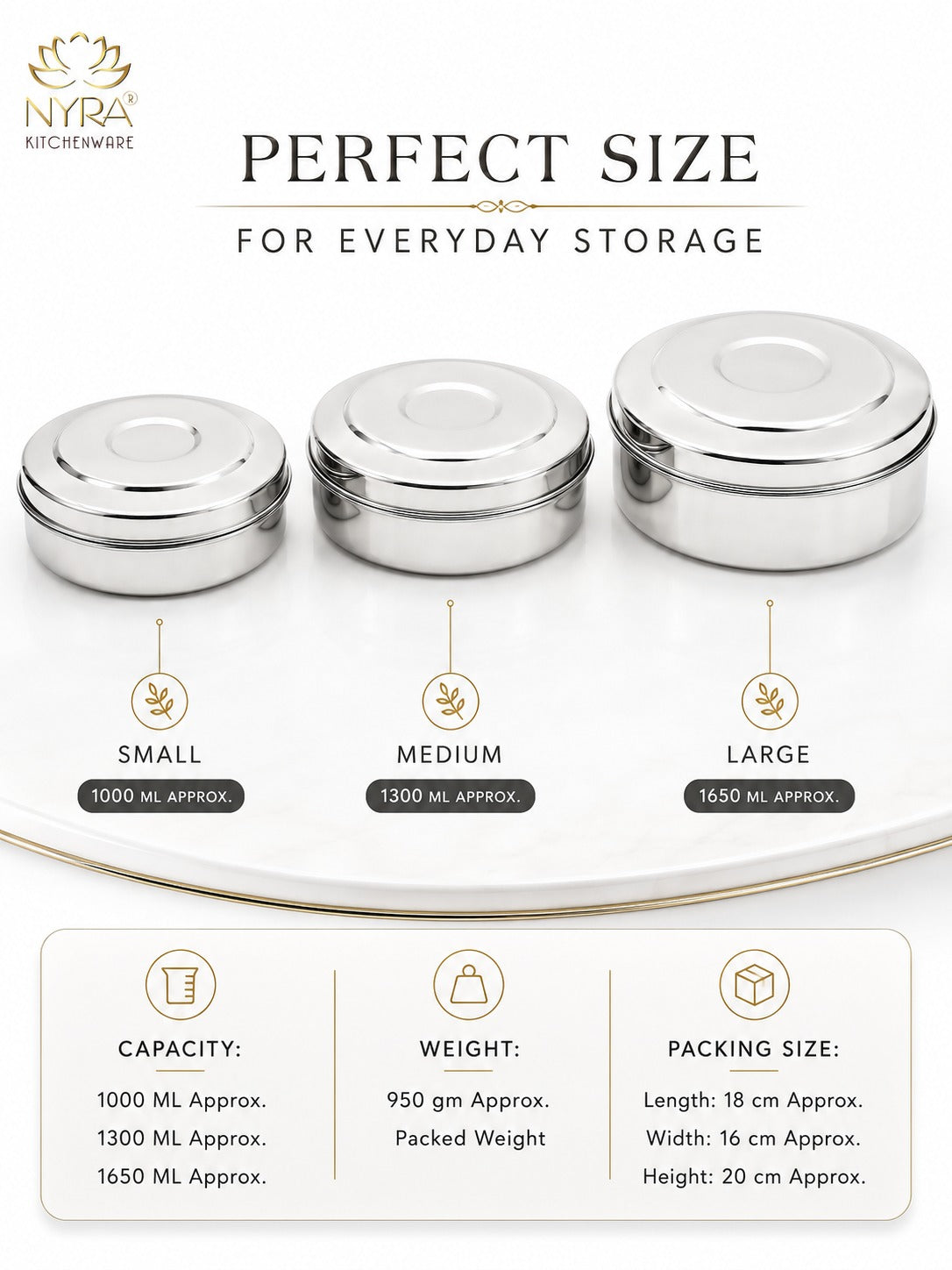 Stainless Steel Chapati Box Set | Multipurpose Kitchen Storage Containers Set of 3pcs.