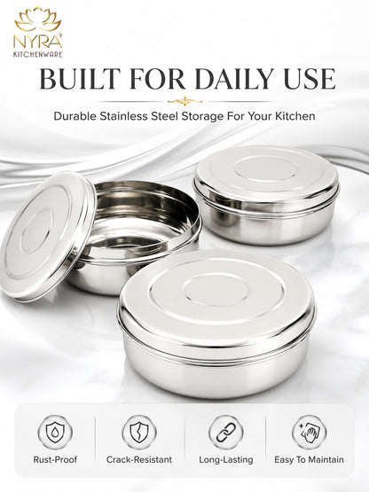 Stainless Steel Chapati Box Set | Multipurpose Kitchen Storage Containers Set of 3pcs.