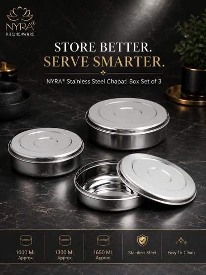Stainless Steel Chapati Box Set | Multipurpose Kitchen Storage Containers Set of 3pcs.