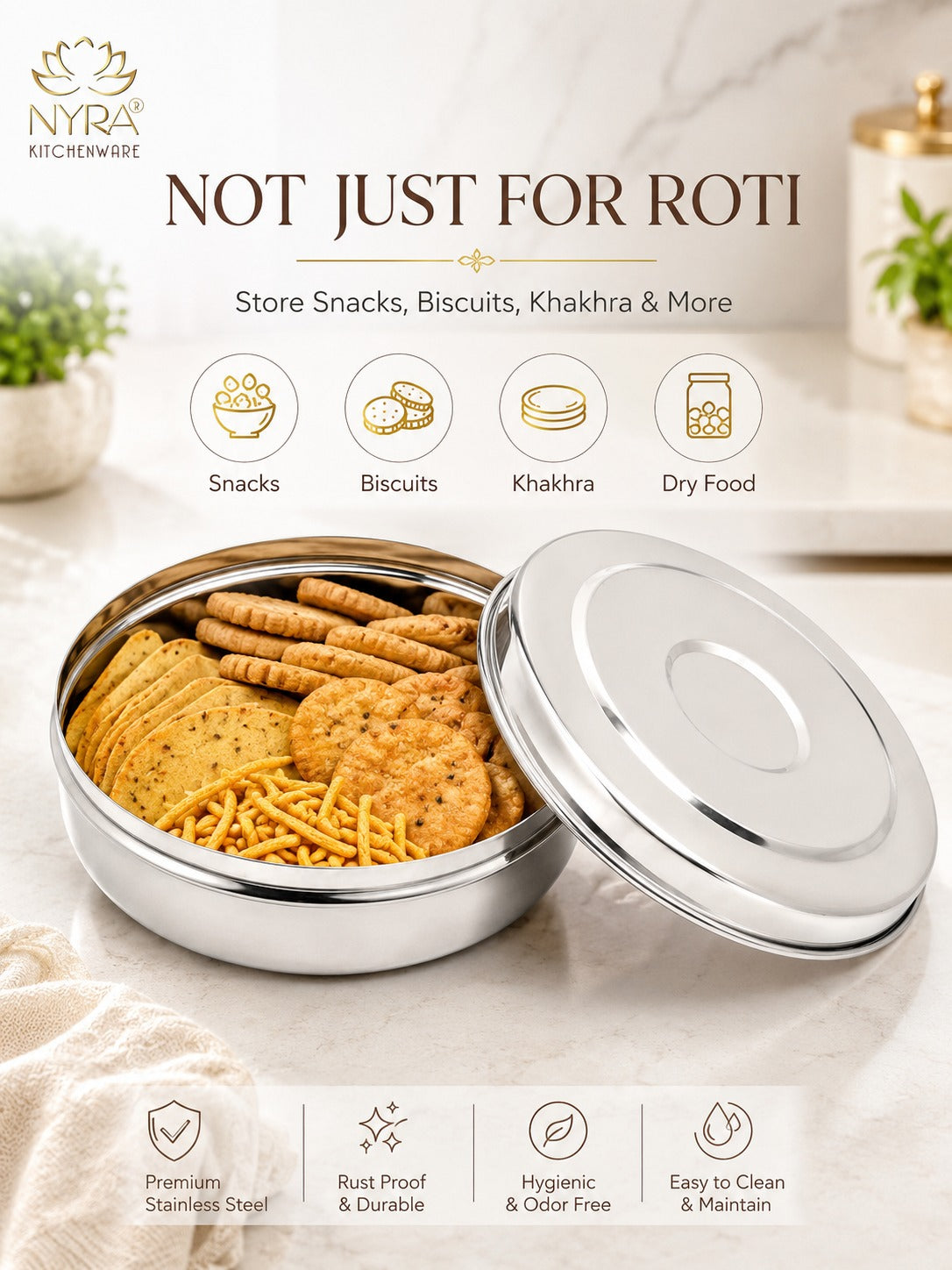 Stainless Steel Chapati Box Set | Multipurpose Kitchen Storage Containers Set of 3pcs.