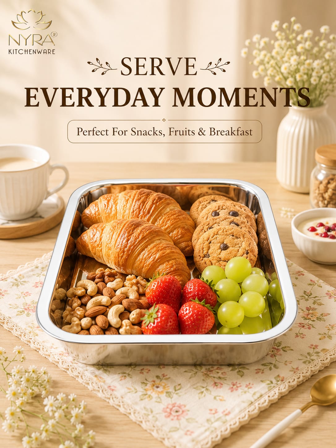 Stainless Steel Storing & Serving Tray – Multipurpose Trays for Serving Sweets & Snacks