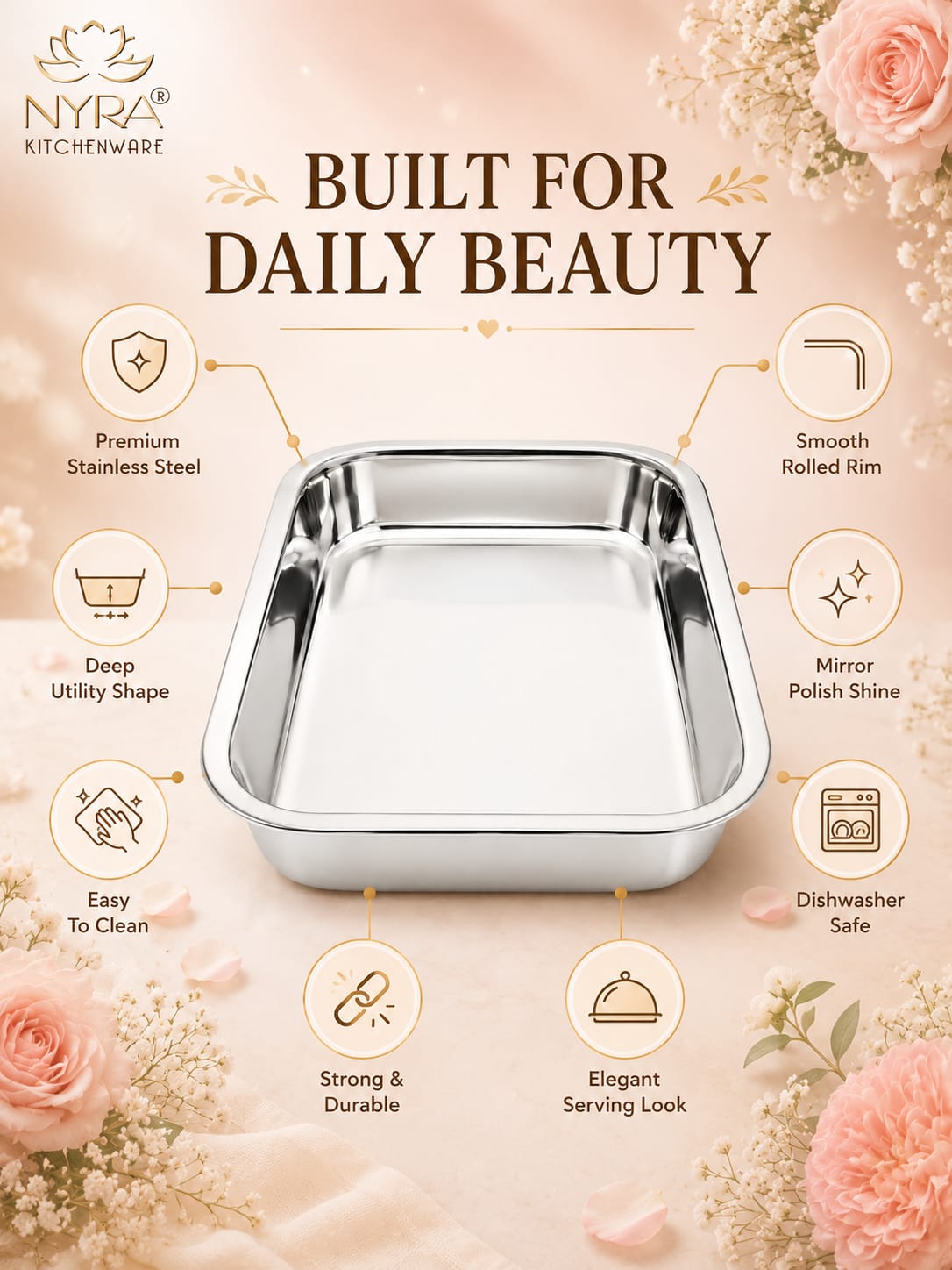 Stainless Steel Storing & Serving Tray – Multipurpose Trays for Serving Sweets & Snacks