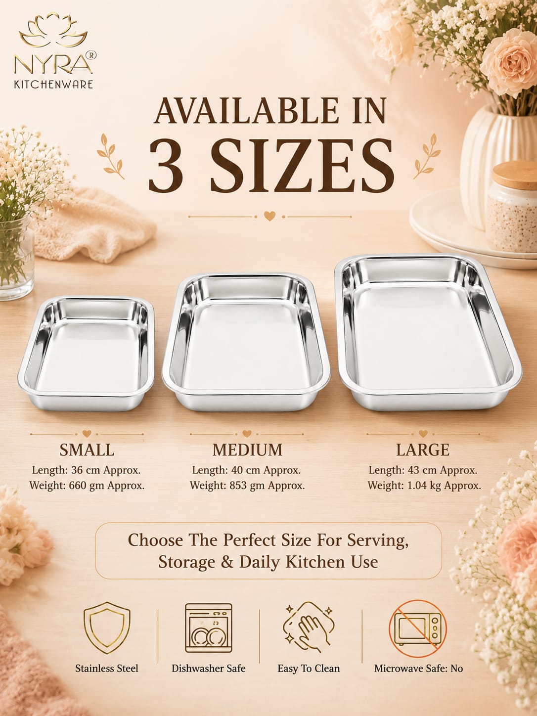Stainless Steel Storing & Serving Tray – Multipurpose Trays for Serving Sweets & Snacks