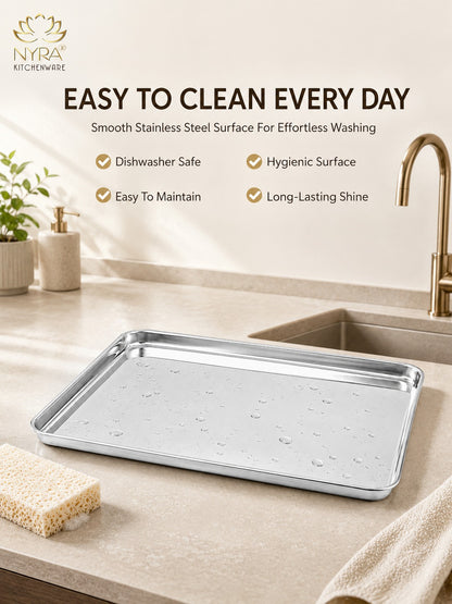Stainless Steel Glossy-finish Serving Trays - Ideal for Cakes, Pastries, Muffins, Sweets and Snacks