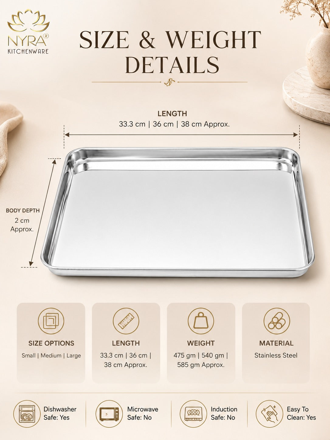 Stainless Steel Glossy-finish Serving Trays - Ideal for Cakes, Pastries, Muffins, Sweets and Snacks