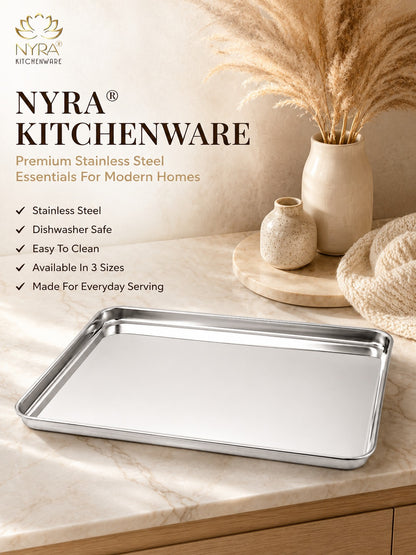 Stainless Steel Glossy-finish Serving Trays - Ideal for Cakes, Pastries, Muffins, Sweets and Snacks