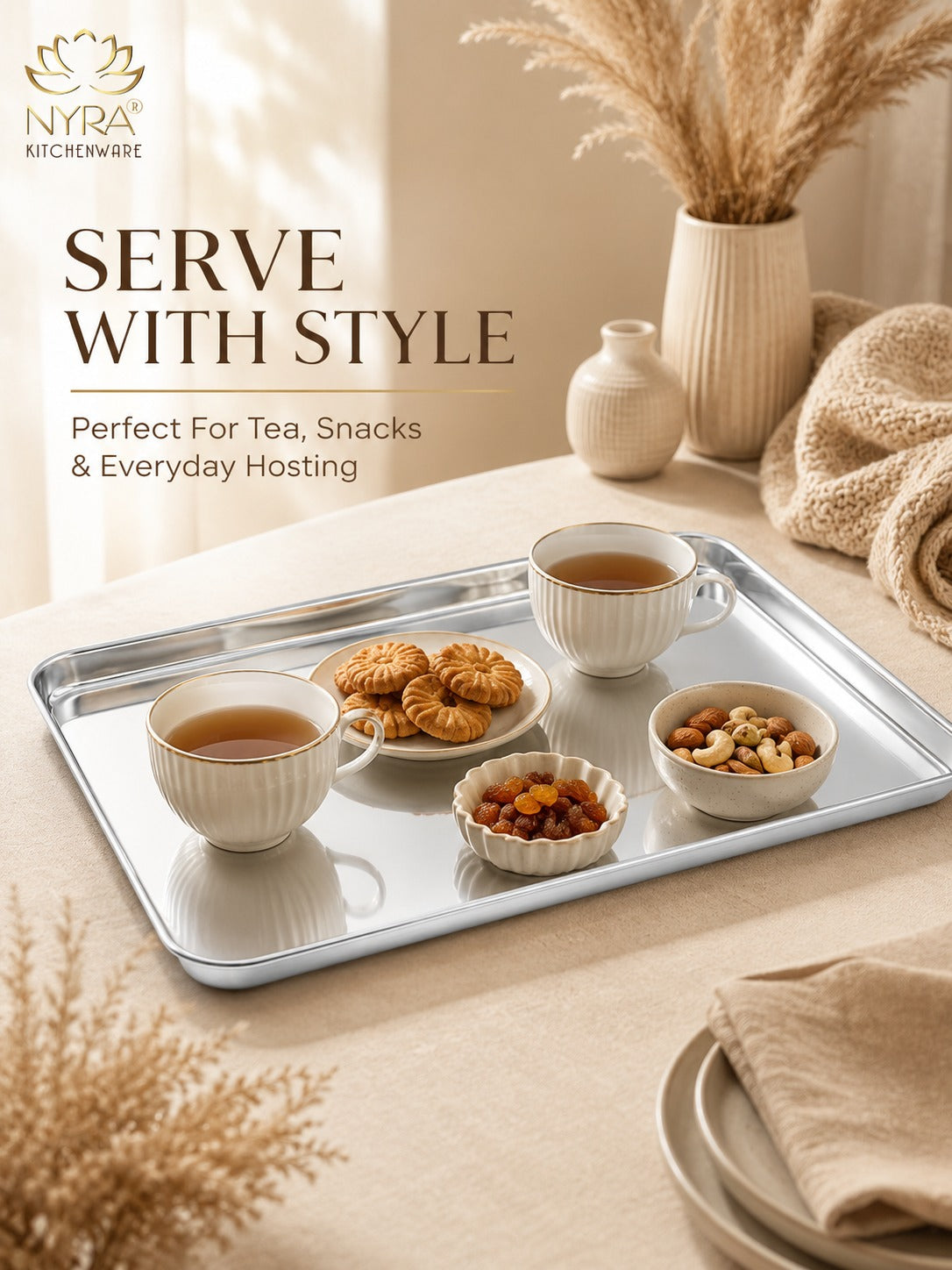 Stainless Steel Glossy-finish Serving Trays - Ideal for Cakes, Pastries, Muffins, Sweets and Snacks