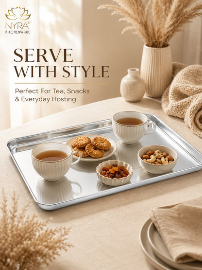 Stainless Steel Glossy-finish Serving Trays - Ideal for Cakes, Pastries, Muffins, Sweets and Snacks