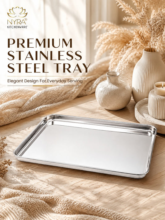 Stainless Steel Glossy-finish Serving Trays - Ideal for Cakes, Pastries, Muffins, Sweets and Snacks
