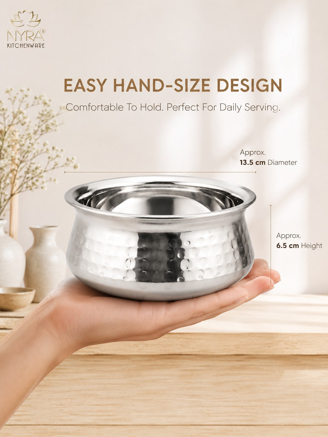 Stainless Steel Hammered Finish Dal Handi - Premium Serveware Set