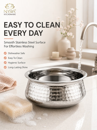 Stainless Steel Hammered Finish Dal Handi - Premium Serveware Set