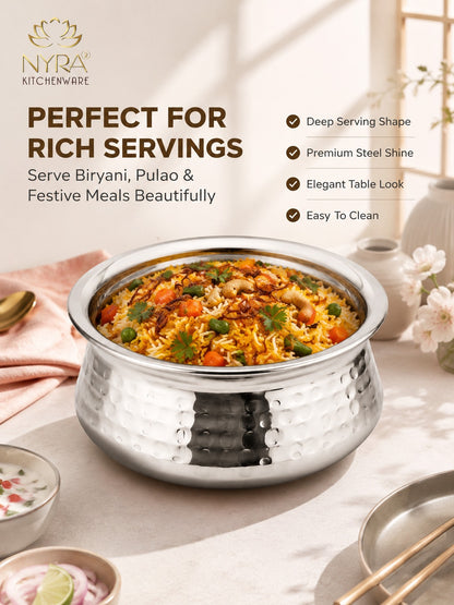 Stainless Steel Hammered Finish Dal Handi - Premium Serveware Set