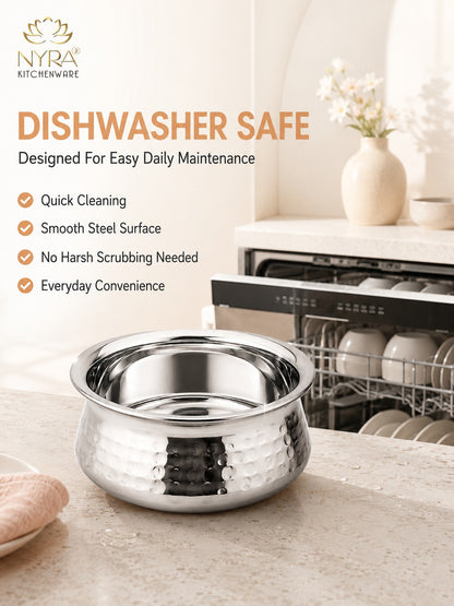 Stainless Steel Hammered Finish Dal Handi - Premium Serveware Set