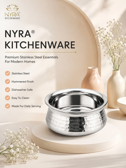 Stainless Steel Hammered Finish Dal Handi - Premium Serveware Set