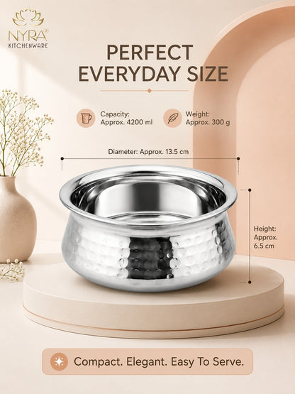 Stainless Steel Hammered Finish Dal Handi - Premium Serveware Set