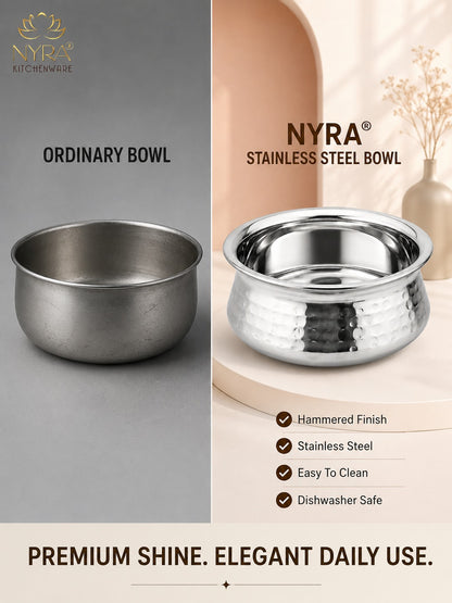 Stainless Steel Hammered Finish Dal Handi - Premium Serveware Set