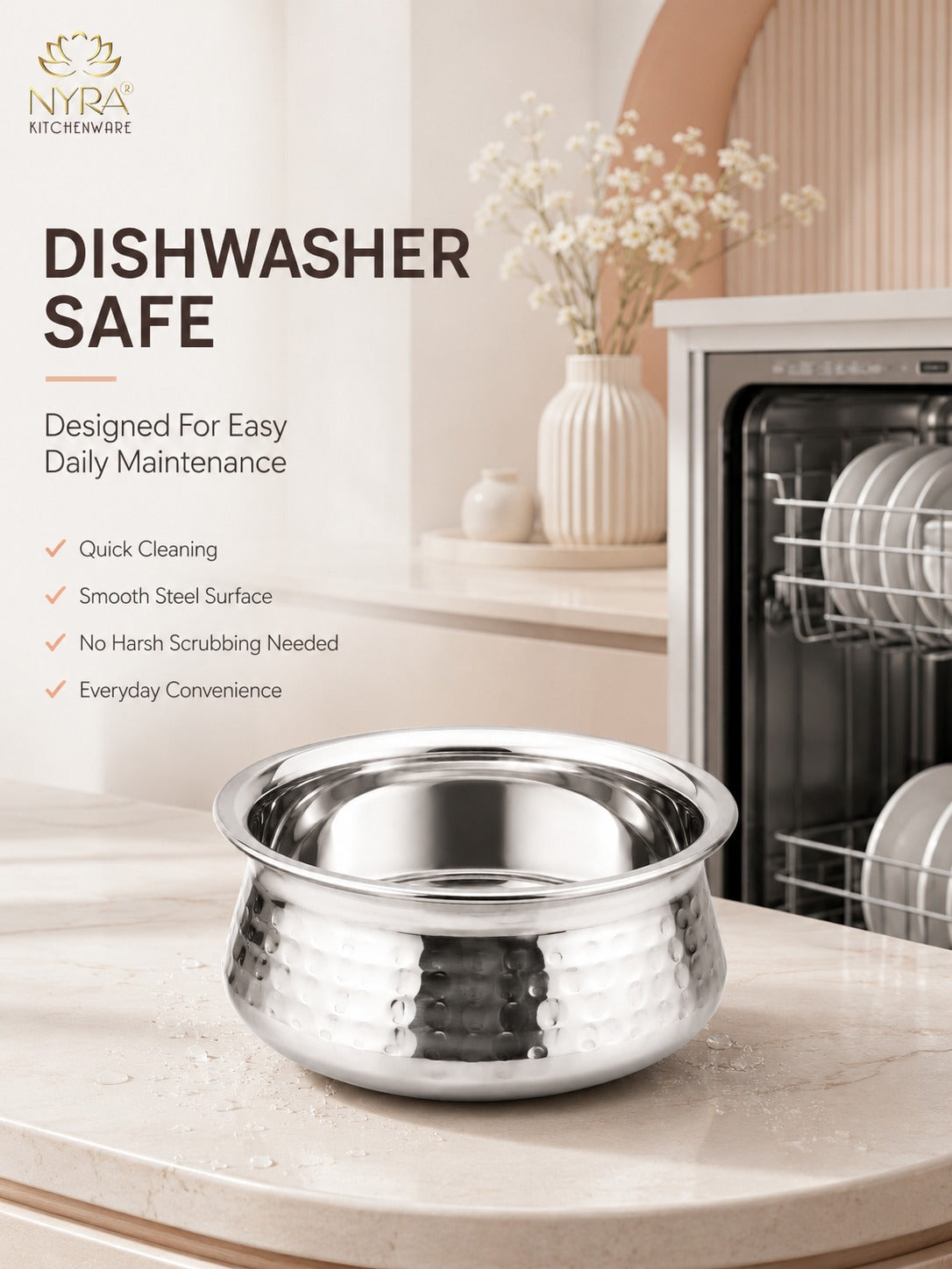 Stainless Steel Hammered Finish Dal Handi - Premium Serveware Set