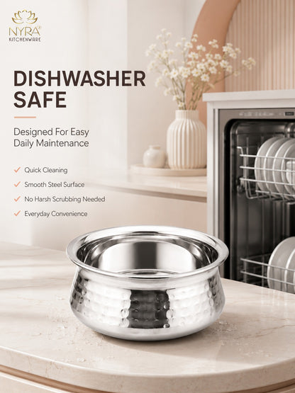 Stainless Steel Hammered Finish Dal Handi - Premium Serveware Set