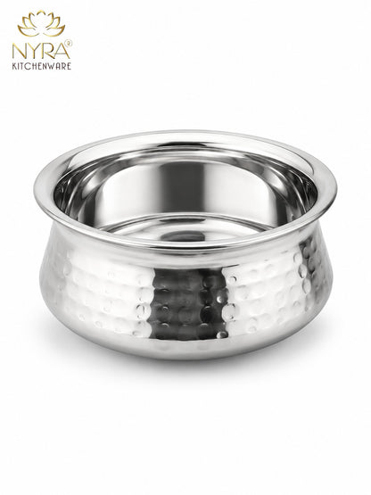 Stainless Steel Hammered Finish Dal Handi - Premium Serveware Set