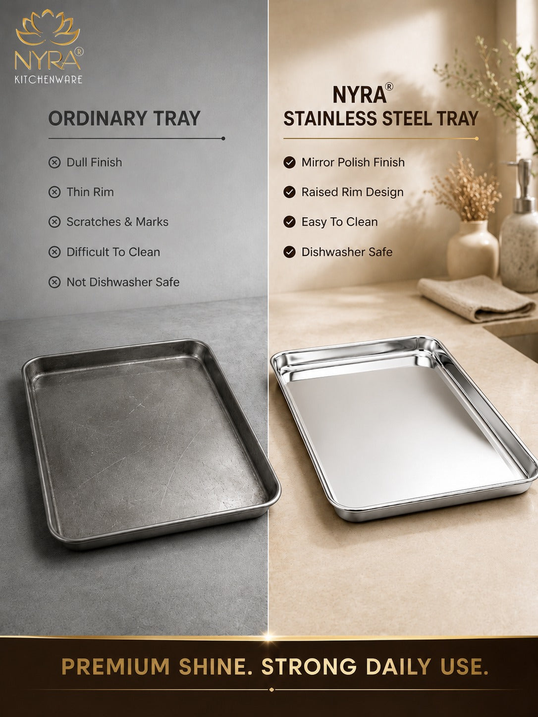 Stainless Steel Glossy-finish Serving Trays - Ideal for Cakes, Pastries, Muffins, Sweets and Snacks