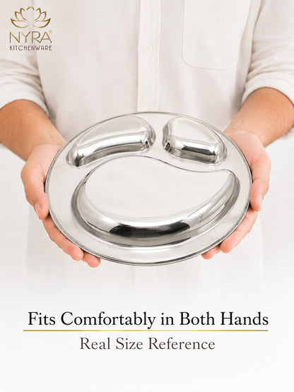 Stainless Steel 3-Compartment Dinner Plates | Mango-shaped Plates for Meals & Snacks |