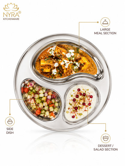 Stainless Steel 3-Compartment Dinner Plates | Mango-shaped Plates for Meals & Snacks |