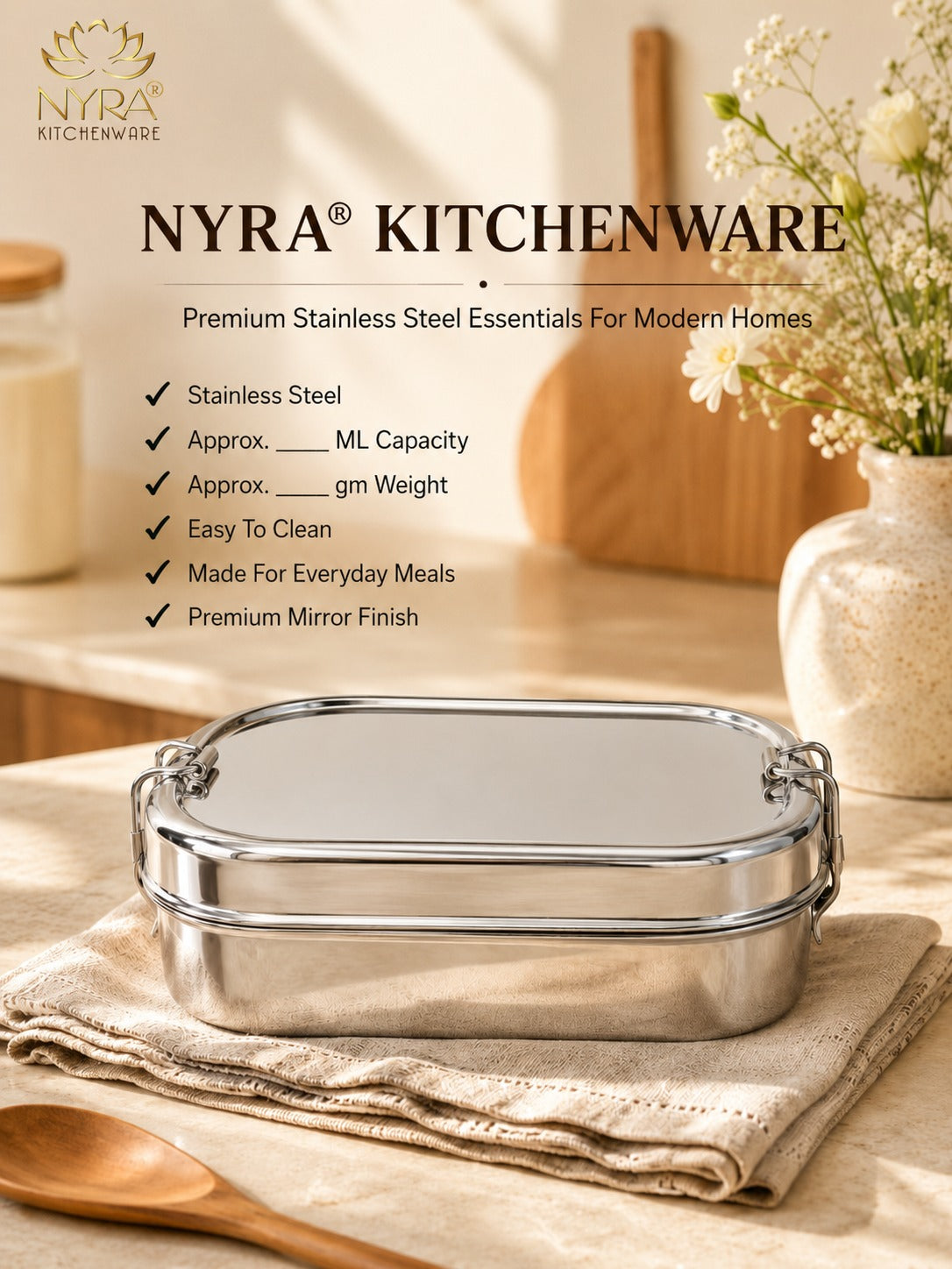Stainless Steel Locking Clips Lunch Box