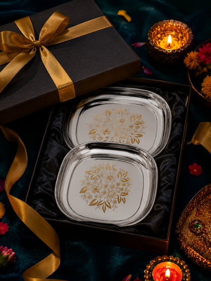 Elegant Stainless Steel Quarter Plates Set - Glossy Finish & Laser Design