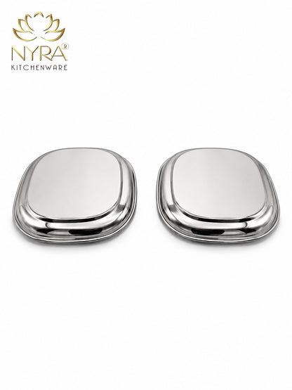 Elegant Stainless Steel Quarter Plates Set - Glossy Finish & Laser Design
