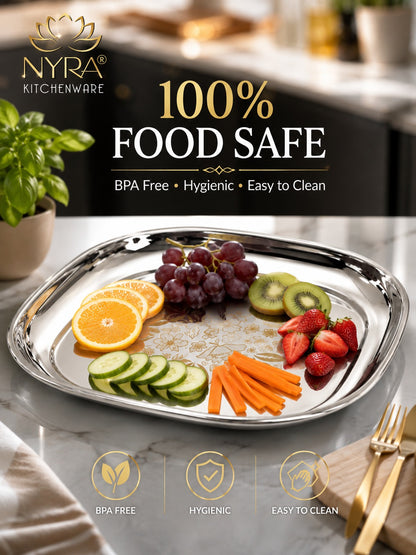 Elegant Stainless Steel Quarter Plates Set - Glossy Finish & Laser Design
