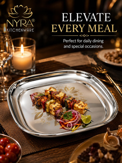 Elegant Stainless Steel Quarter Plates Set - Glossy Finish & Laser Design