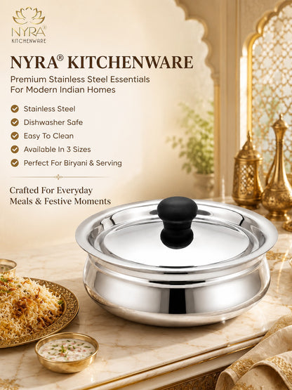 Stainless Steel Biryani Handis with Lid & PVC Knob - Set of 3pcs.