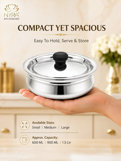 Stainless Steel Biryani Handis with Lid & PVC Knob - Set of 3pcs.