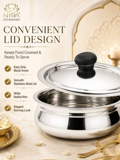 Stainless Steel Biryani Handis with Lid & PVC Knob - Set of 3pcs.