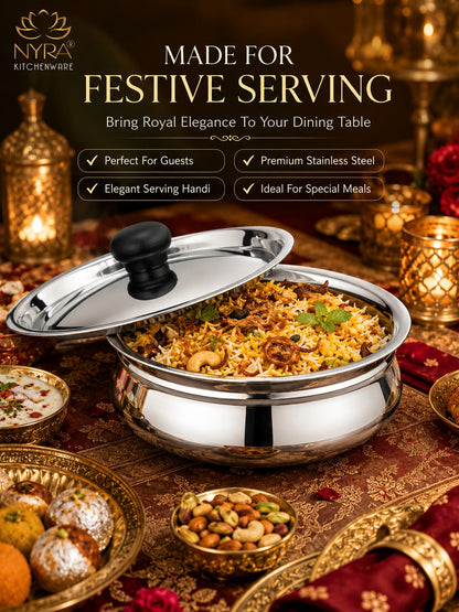 Stainless Steel Biryani Handis with Lid & PVC Knob - Set of 3pcs.