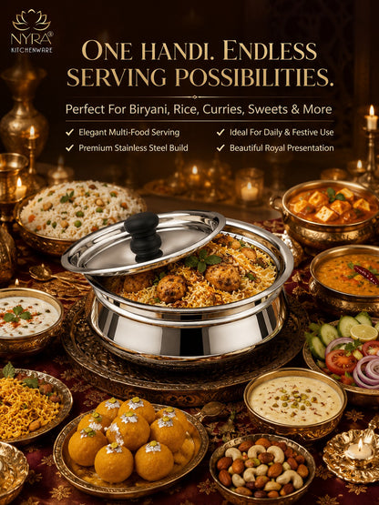 Stainless Steel Biryani Handis with Lid & PVC Knob - Set of 3pcs.
