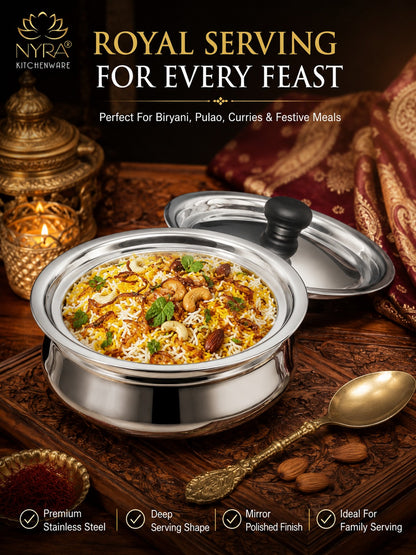 Stainless Steel Biryani Handis with Lid & PVC Knob - Set of 3pcs.