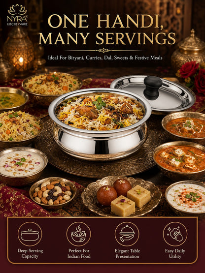 Stainless Steel Biryani Handis with Lid & PVC Knob - Set of 3pcs.
