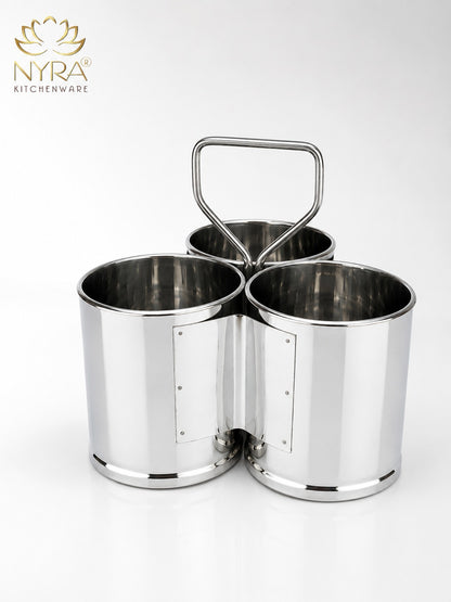 Stainless Steel Chaumukha/Chougadha Vegetable Holder with Handle | Premium 2, 3 & 4 Container Stand