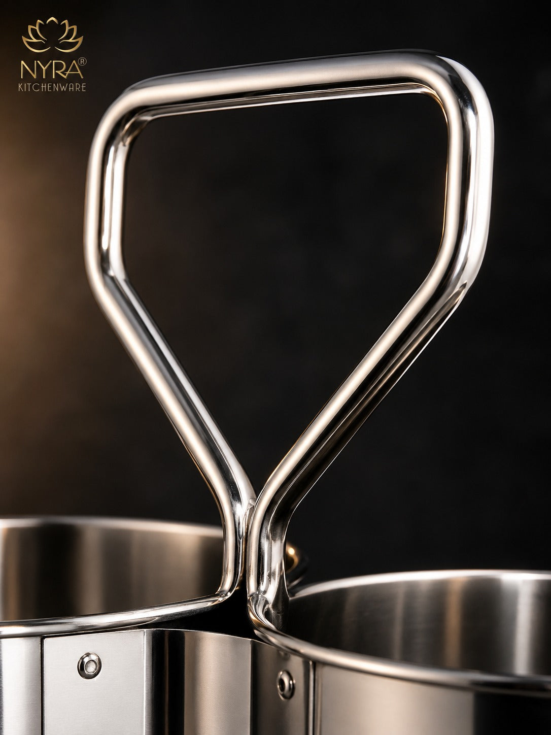 Stainless Steel Chaumukha/Chougadha Vegetable Holder with Handle | Premium 2, 3 & 4 Container Stand