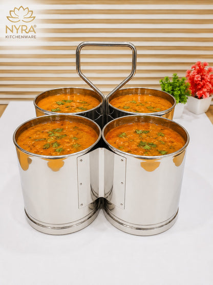 Stainless Steel Chaumukha/Chougadha Vegetable Holder with Handle | Premium 2, 3 & 4 Container Stand