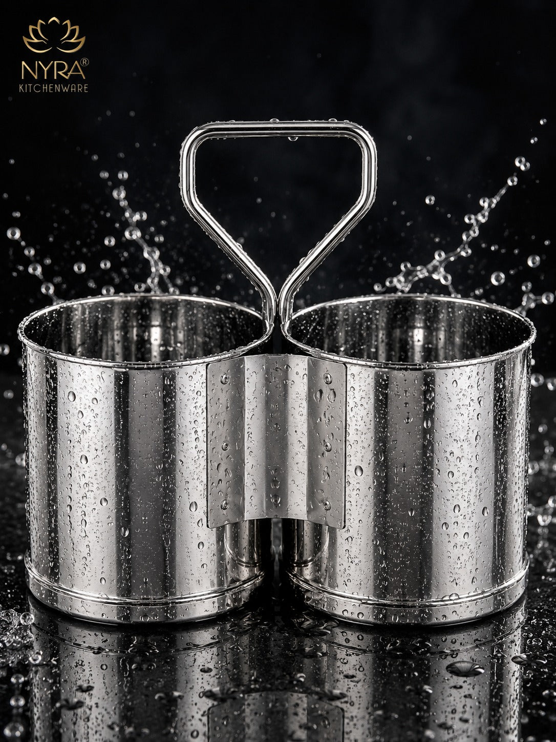 Stainless Steel Chaumukha/Chougadha Vegetable Holder with Handle | Premium 2, 3 & 4 Container Stand