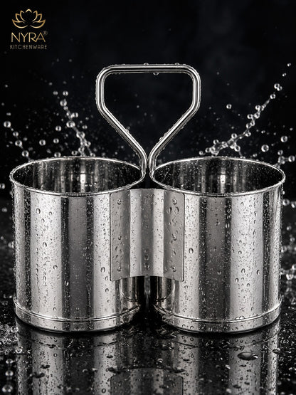 Stainless Steel Chaumukha/Chougadha Vegetable Holder with Handle | Premium 2, 3 & 4 Container Stand