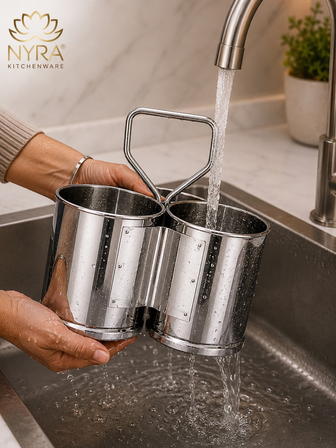 Stainless Steel Chaumukha/Chougadha Vegetable Holder with Handle | Premium 2, 3 & 4 Container Stand