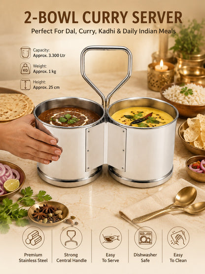 Stainless Steel Chaumukha/Chougadha Vegetable Holder with Handle | Premium 2, 3 & 4 Container Stand