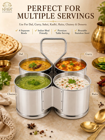 Stainless Steel Chaumukha/Chougadha Vegetable Holder with Handle | Premium 2, 3 & 4 Container Stand