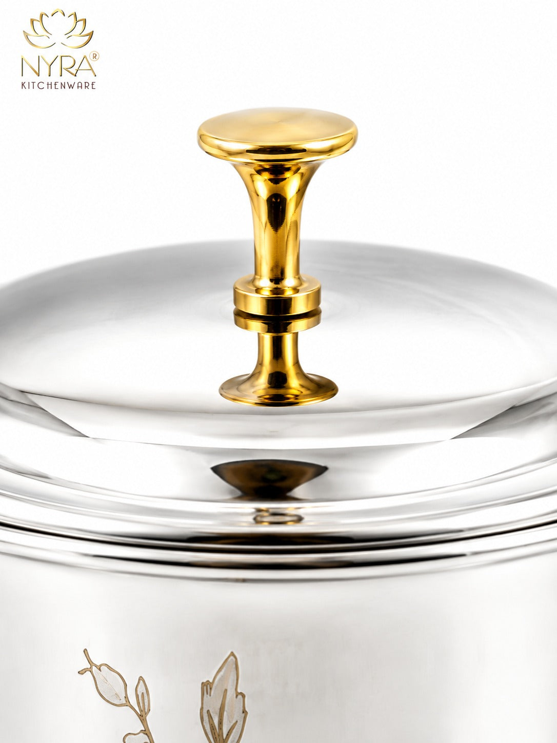 Stainless Steel Tea/Coffee Pot | Lazer Floral Print with Brass Knob