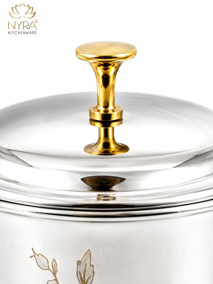 Stainless Steel Tea/Coffee Pot | Lazer Floral Print with Brass Knob